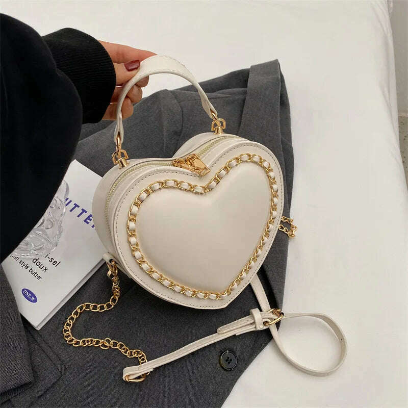 KIMLUD, Fashion Love Heart Shape Shoulder Bags For Women Luxury Designer Leather Handbags Brand Female Chain Crossbody Purse Bag, white, KIMLUD APPAREL - Womens Clothes