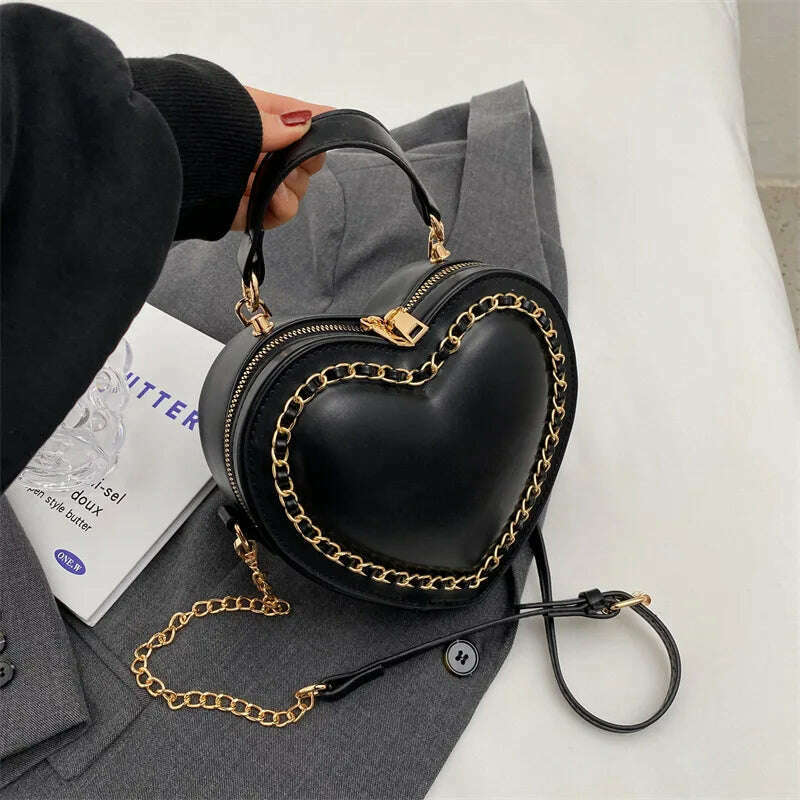 KIMLUD, Fashion Love Heart Shape Shoulder Bags For Women Luxury Designer Leather Handbags Brand Female Chain Crossbody Purse Bag, black, KIMLUD APPAREL - Womens Clothes