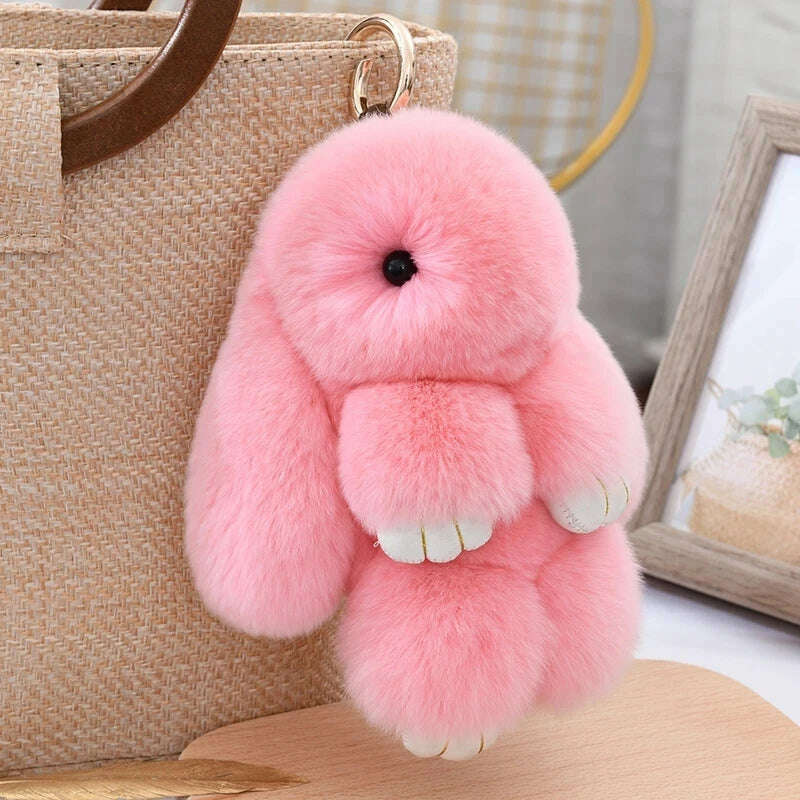 KIMLUD, Fashion  Pendant Bag Car Charm Tag Cute Mini Rabbit Toy Doll Real Fur Monster Keychains 100% Real Genuine Rex Rabbit Fur Keychai, KIMLUD Womens Clothes