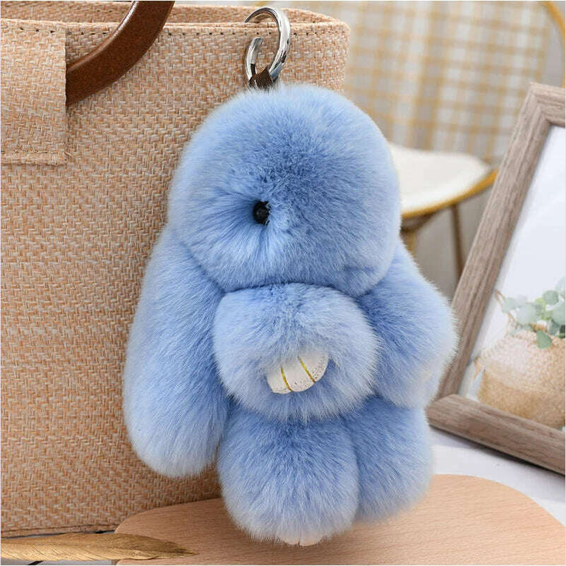 Fashion Pendant Bag Car Charm Tag Cute Mini Rabbit Toy Doll Real Fur Monster Keychains 100% Real Genuine Rex Rabbit Fur Keychai - KIMLUD