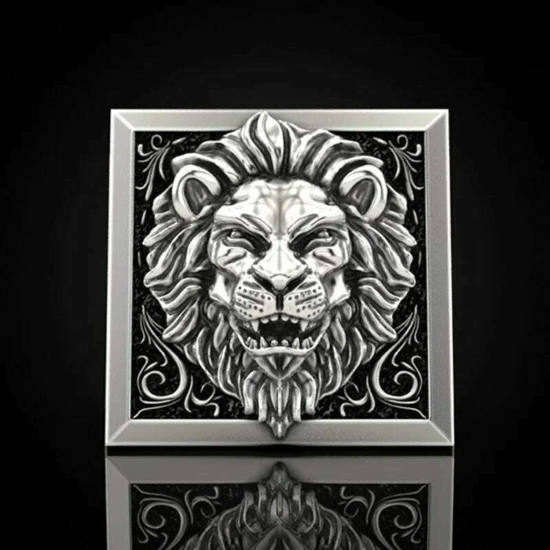 KIMLUD, Fashion Punk Domineering Lion Head Men's Ring Creative Storage Finger Link Day Friendship Jewelry, KIMLUD Womens Clothes