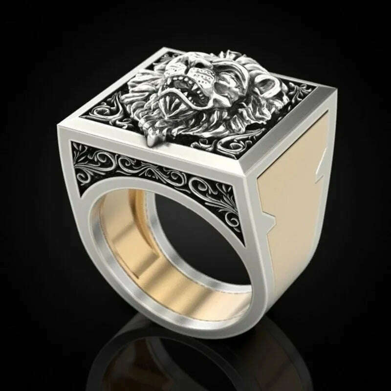 KIMLUD, Fashion Punk Domineering Lion Head Men's Ring Creative Storage Finger Link Day Friendship Jewelry, KIMLUD Womens Clothes