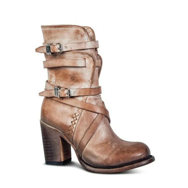 KIMLUD, Fashion Punk Gothic Style Buckle Strap Round Toe Boots Women Shoes Zipper Boots Street haulage motor mujer zapatos 2019, KIMLUD Womens Clothes