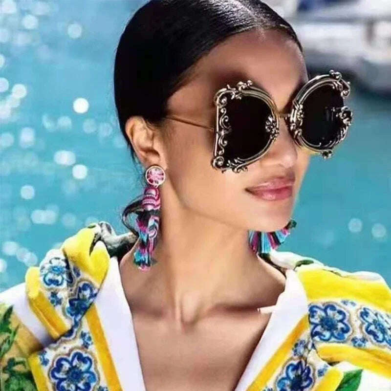 KIMLUD, Fashion Retro Sunglasses Alloy Frame Ladies Glasses Fashion Model Brand Shades Female Transparent Lens Optical Beach Party UV400, KIMLUD Womens Clothes