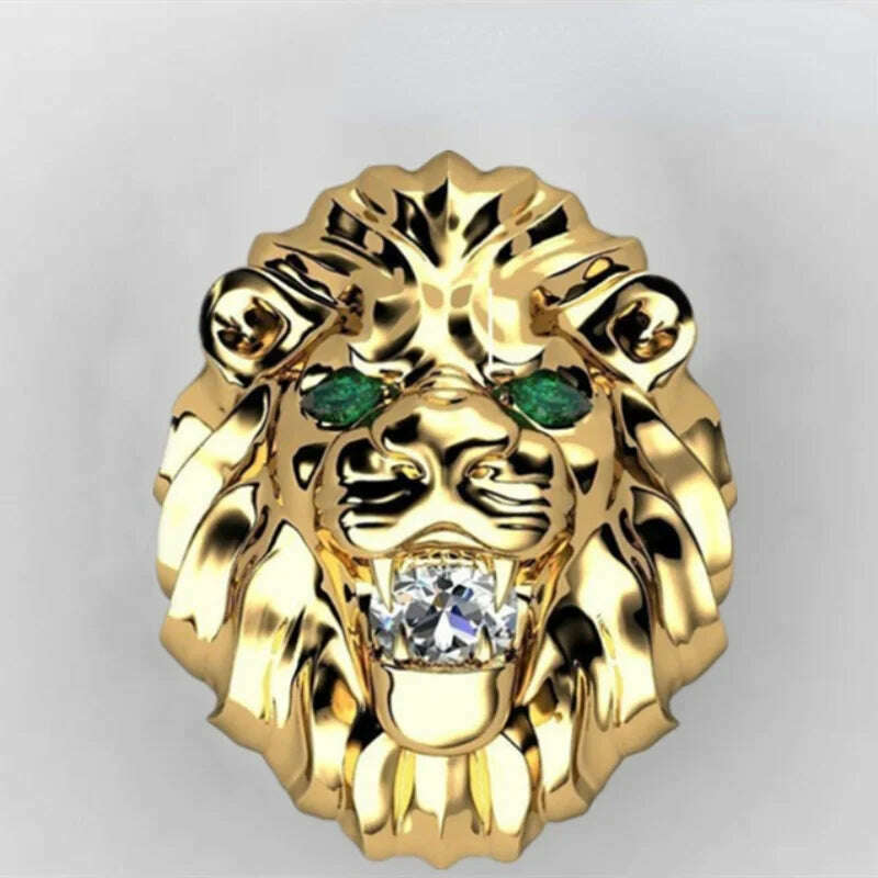 Fashion Stainless Steel Lion Head Ring Animal Ring Hip Hop Rings for Men Retro Jewelry Charm Accessories Party Anniversary Gift - KIMLUD