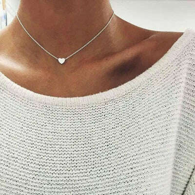 KIMLUD, Fashion Tiny Heart Choker Necklace for Women Short Chain Shape Pendant Collares Necklace Ethnic Bohemian Jewelry Kolye Gift, KIMLUD Womens Clothes