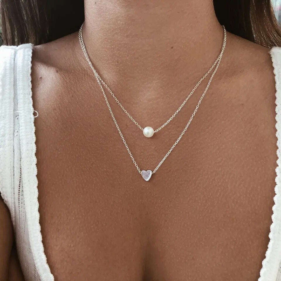 KIMLUD, Fashion Tiny Heart Choker Necklace for Women Short Chain Shape Pendant Collares Necklace Ethnic Bohemian Jewelry Kolye Gift, x410yin, KIMLUD APPAREL - Womens Clothes