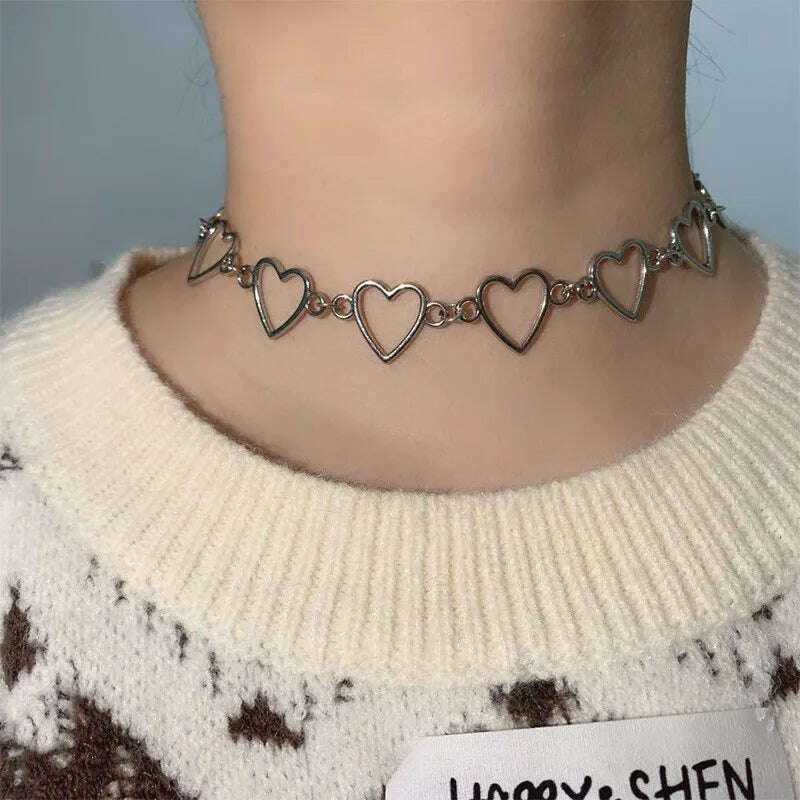 KIMLUD, Fashion Tiny Heart Choker Necklace for Women Short Chain Shape Pendant Collares Necklace Ethnic Bohemian Jewelry Kolye Gift, 3, KIMLUD APPAREL - Womens Clothes