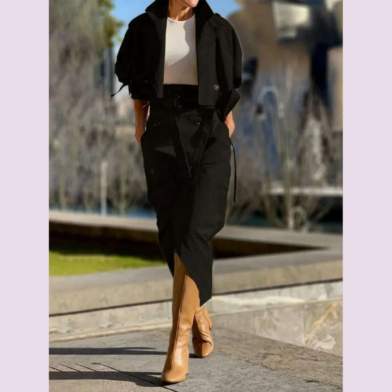 KIMLUD, Fashion Two Piece Sets Outfits Office Lady Tracksuit Street Wear Cargo Set Long Sleeve Jacket and Wrap High Split Skirts Suit, KIMLUD Womens Clothes