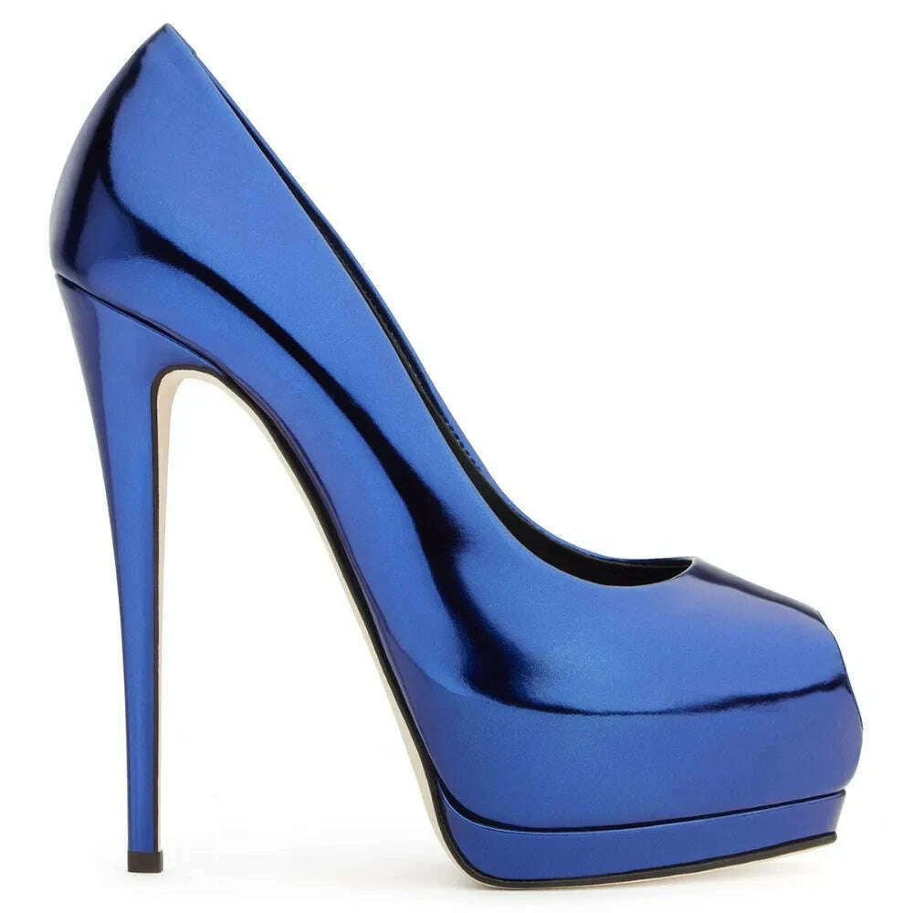 Fashion Women's Peep Toe High Heels Platform Pumps Stilettos Ladies Wedding Party Dress Shoes Blue Black Support Customized - KIMLUD