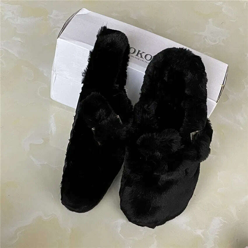 KIMLUD, Fashion  Women'S Slippers Soft High Imitation Mink Hair Slippers Flat Bottom Home Shoes Color Choice Support Customization, KIMLUD Womens Clothes