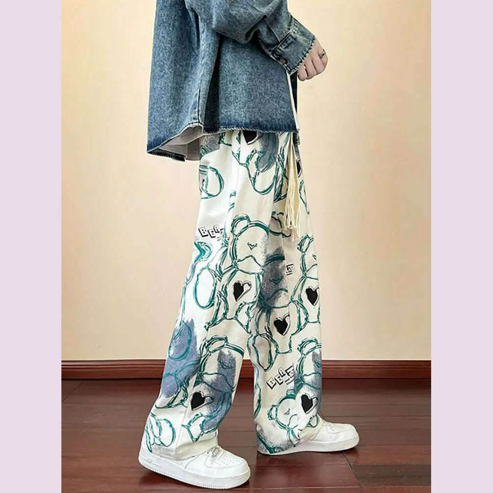 Fashion Y2k Print Wide leg Baggy Pants Men Korean Designer Student Streetwear Straight Long Trousers Casual Sport Hip hop 2023 - KIMLUD