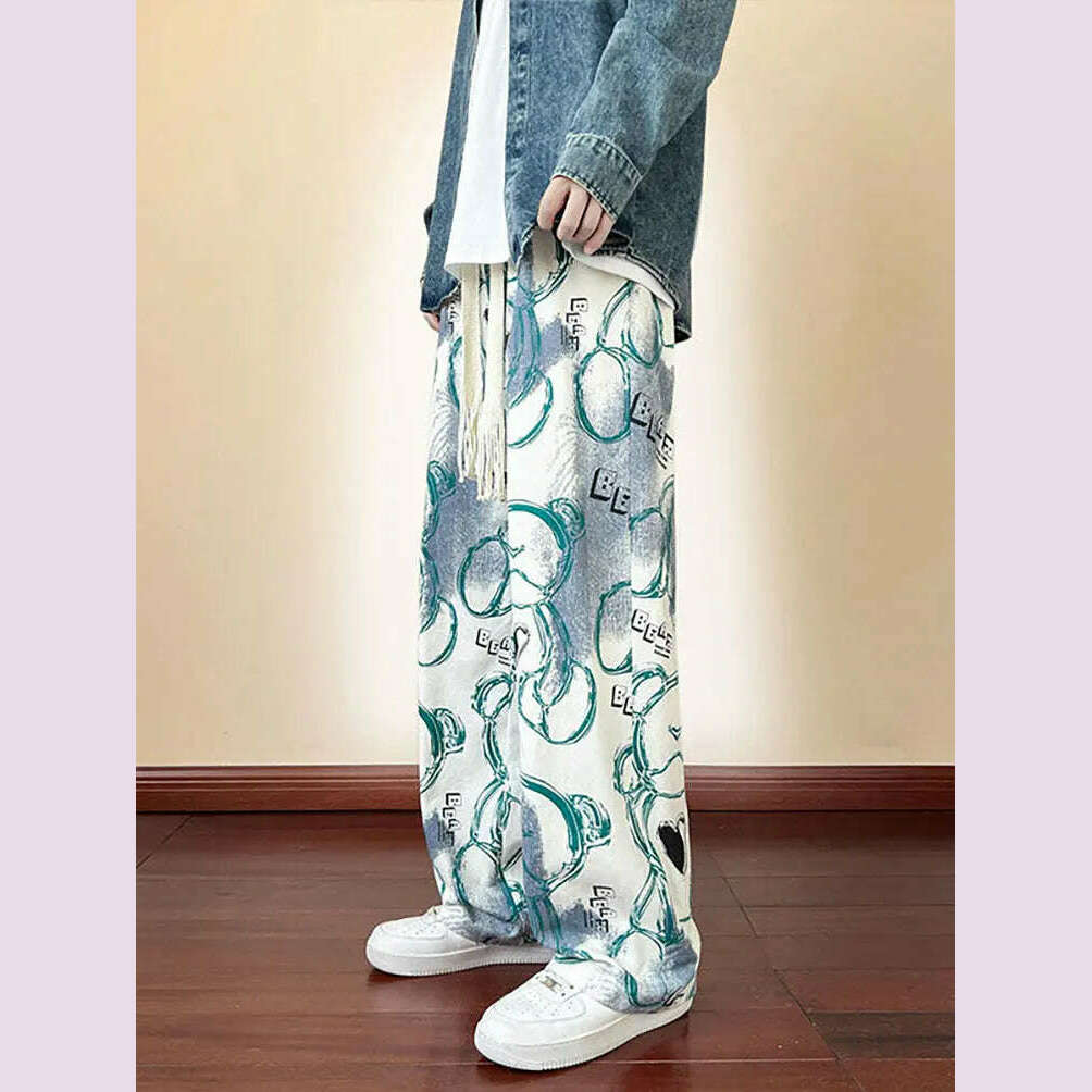 KIMLUD, Fashion Y2k Print Wide leg Baggy Pants Men Korean Designer Student Streetwear Straight Long Trousers Casual Sport Hip hop 2023, KIMLUD Womens Clothes