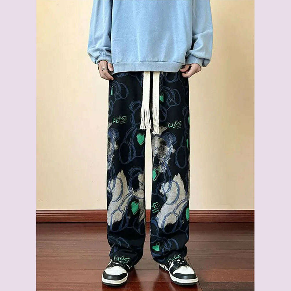 Fashion Y2k Print Wide leg Baggy Pants Men Korean Designer Student Streetwear Straight Long Trousers Casual Sport Hip hop 2023 - KIMLUD