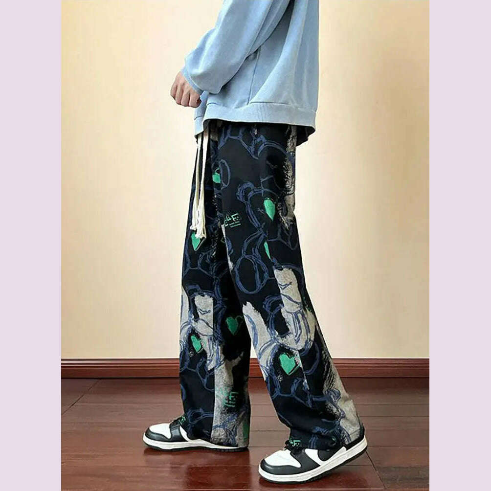 Fashion Y2k Print Wide leg Baggy Pants Men Korean Designer Student Streetwear Straight Long Trousers Casual Sport Hip hop 2023 - KIMLUD