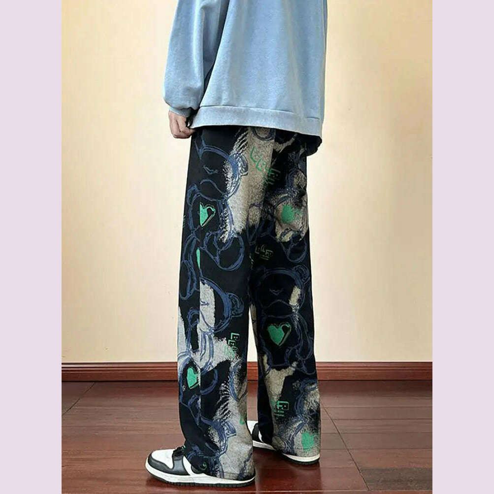 KIMLUD, Fashion Y2k Print Wide leg Baggy Pants Men Korean Designer Student Streetwear Straight Long Trousers Casual Sport Hip hop 2023, KIMLUD Womens Clothes