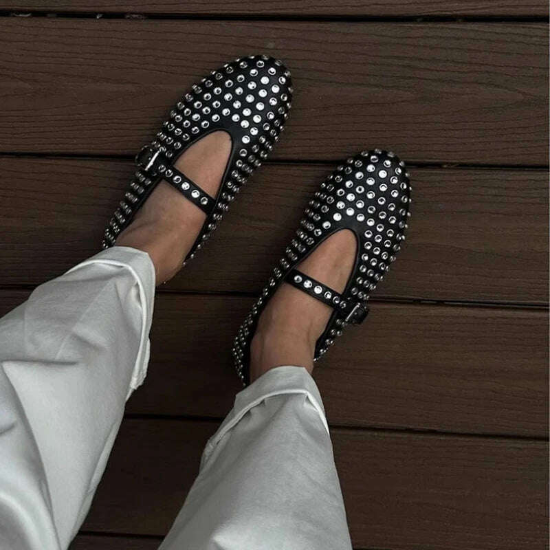 KIMLUD, Fashionable Mesh Women's Ballet Mary Jane Shoes Summer Walking Shoes Round Toe Buckle Flats, Diamond black / 37, KIMLUD APPAREL - Womens Clothes