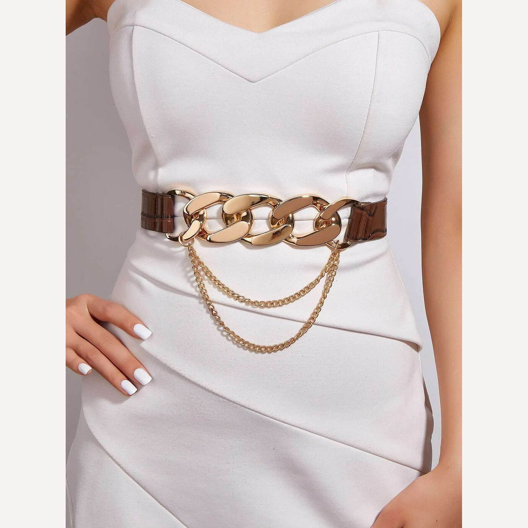 Fashionable removable chain buckle trendy women's belt - KIMLUD