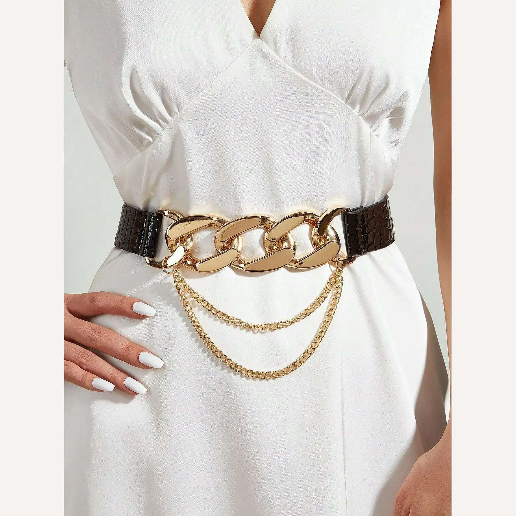 Fashionable removable chain buckle trendy women's belt - KIMLUD