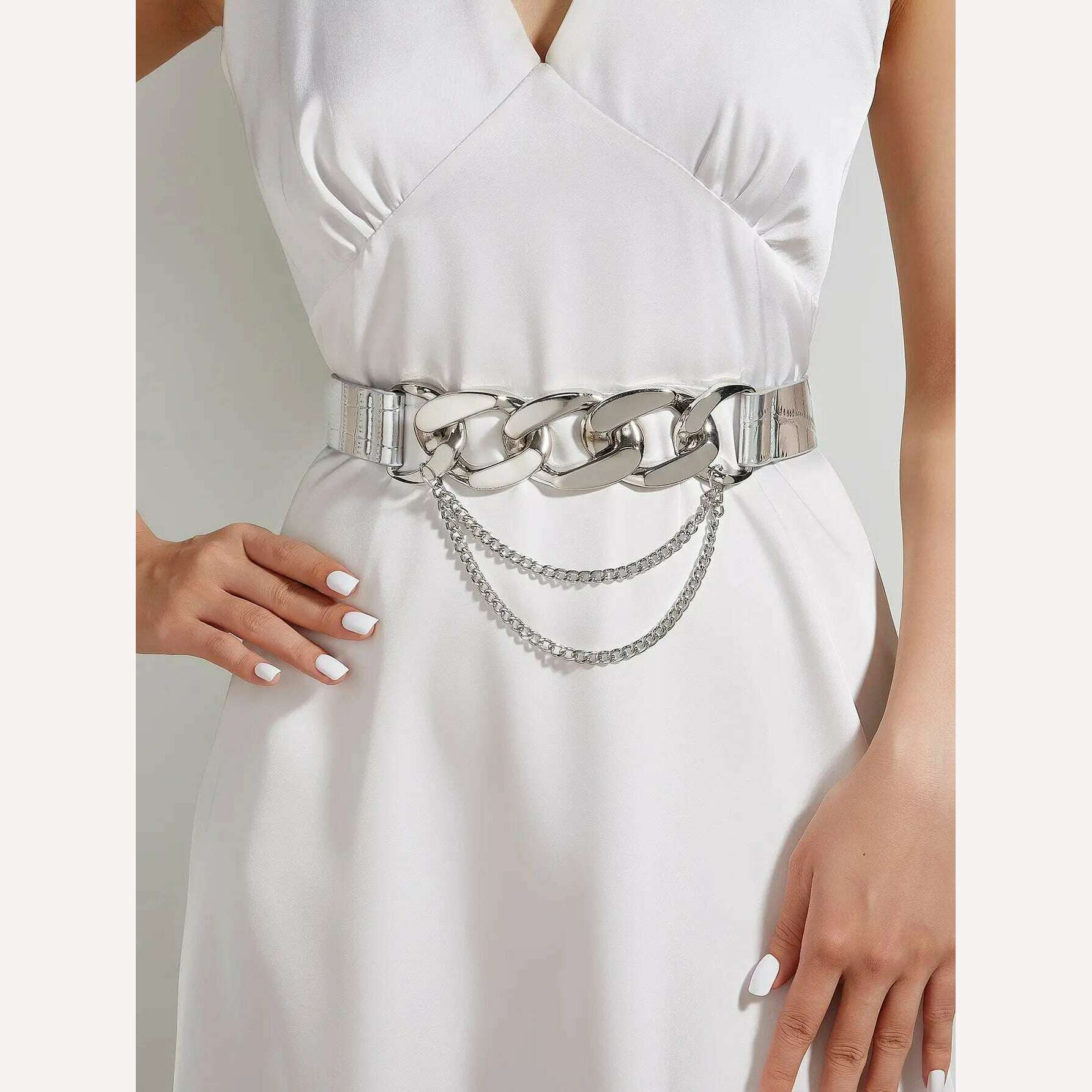 Fashionable removable chain buckle trendy women's belt - KIMLUD