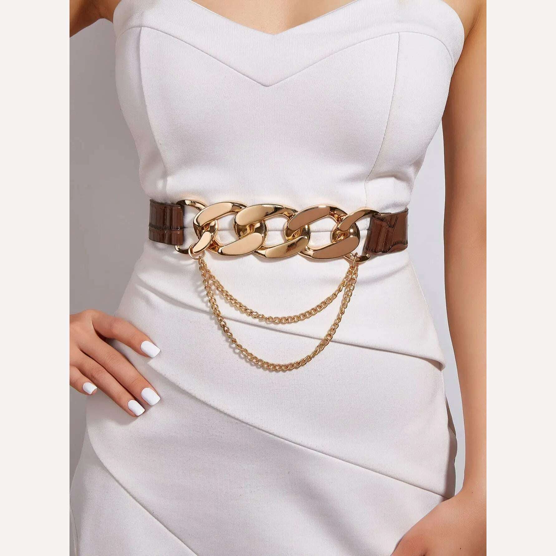 KIMLUD, Fashionable removable chain buckle trendy women's belt, Chocolate / 120cm, KIMLUD APPAREL - Womens Clothes