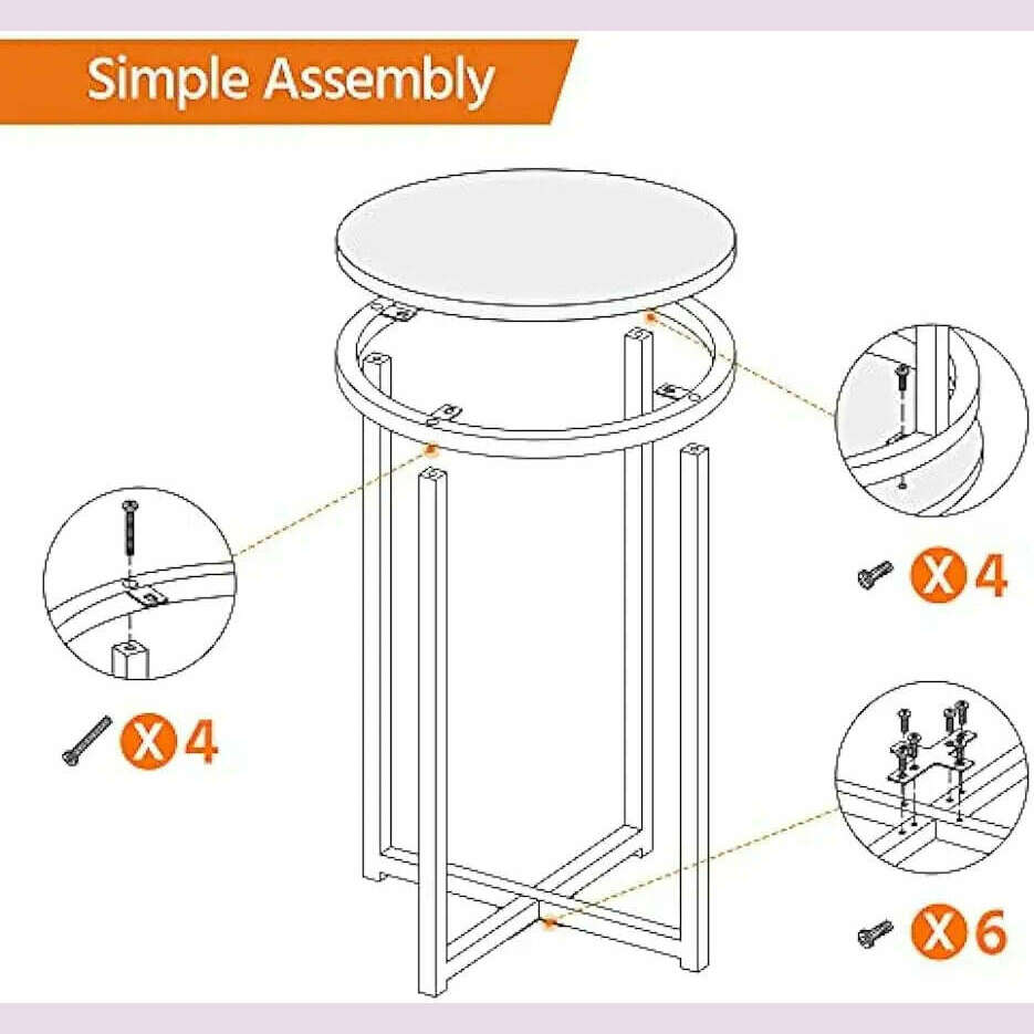 KIMLUD, Faux Marble Side Table Set of 2, Round Table Accent Sofa Side Table w/Sturdy X-Based,Sturdy Metal Legs for Living Room/Office, KIMLUD Womens Clothes