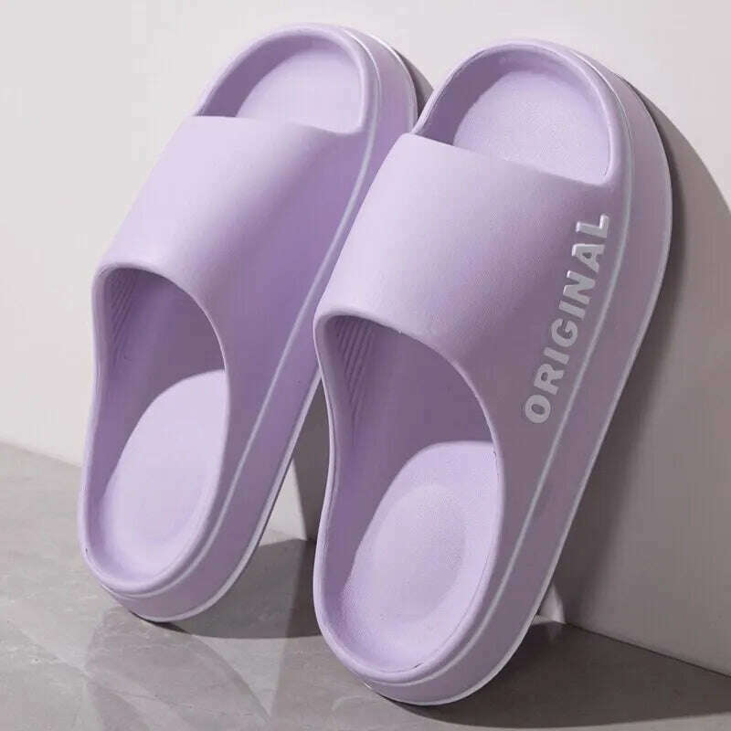 KIMLUD, Feslishoet Women Letter Slippers Beach Slides Solid Color Mens Thick Sole Indoor Bathroom Anti Slip Shoes Summer Couple Sandals, KIMLUD Womens Clothes