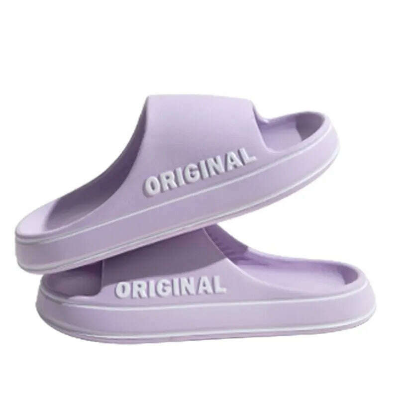 KIMLUD, Feslishoet Women Letter Slippers Beach Slides Solid Color Mens Thick Sole Indoor Bathroom Anti Slip Shoes Summer Couple Sandals, lightpurple / 40-41, KIMLUD APPAREL - Womens Clothes