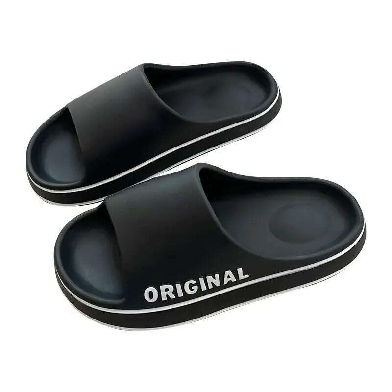 KIMLUD, Feslishoet Women Letter Slippers Beach Slides Solid Color Mens Thick Sole Indoor Bathroom Anti Slip Shoes Summer Couple Sandals, Black / 36-37, KIMLUD APPAREL - Womens Clothes