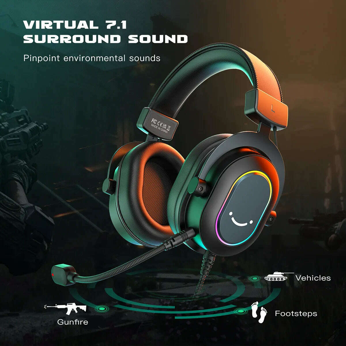 KIMLUD, Fifine Dynamic RGB Gaming Headset with Mic Over-Ear Headphones 7.1 Surround Sound PC PS4 PS5 3 EQ Options Game Movie Music, KIMLUD Womens Clothes