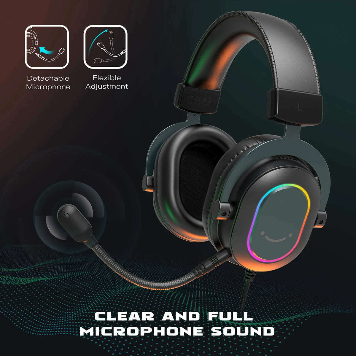 KIMLUD, Fifine Dynamic RGB Gaming Headset with Mic Over-Ear Headphones 7.1 Surround Sound PC PS4 PS5 3 EQ Options Game Movie Music, KIMLUD Womens Clothes