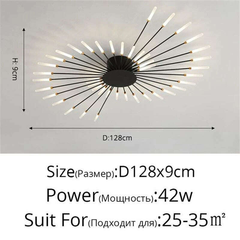 KIMLUD, Firework Shape Ceiling Lamp New Led Aisle Light for Study Room Bedroom Foyer Kitchen Indoor Lighting Villa Apartment Chandelier, Black 42 Heads / Neutral Light, KIMLUD APPAREL - Womens Clothes