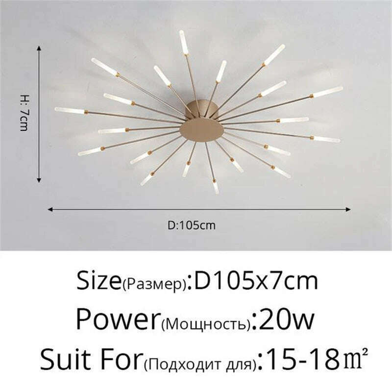 KIMLUD, Firework Shape Ceiling Lamp New Led Aisle Light for Study Room Bedroom Foyer Kitchen Indoor Lighting Villa Apartment Chandelier, Gold 20 Heads / Neutral Light, KIMLUD APPAREL - Womens Clothes