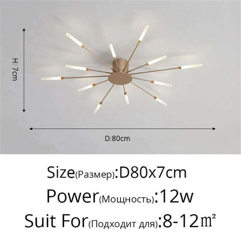 KIMLUD, Firework Shape Ceiling Lamp New Led Aisle Light for Study Room Bedroom Foyer Kitchen Indoor Lighting Villa Apartment Chandelier, Gold 12 Heads / Neutral Light, KIMLUD APPAREL - Womens Clothes