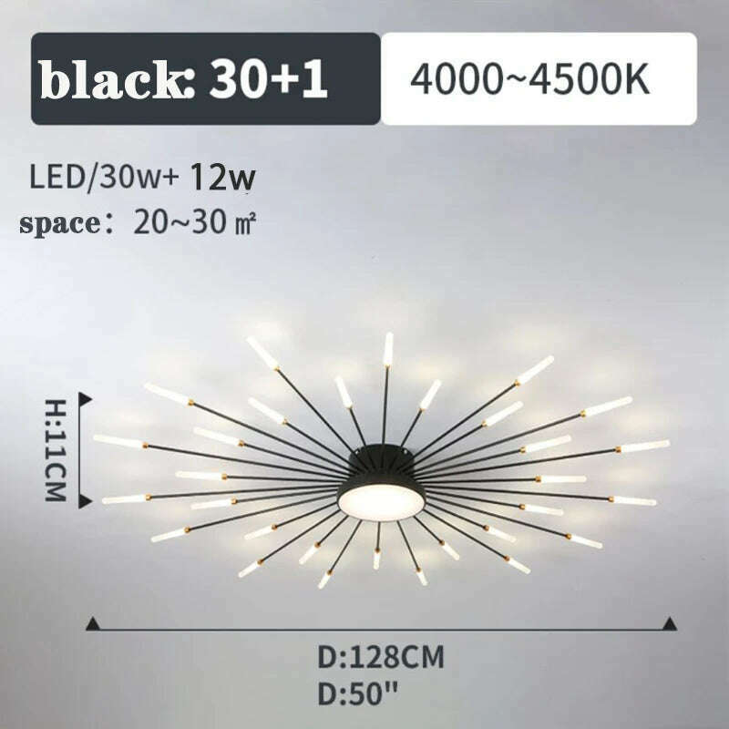 KIMLUD, Firework Shape Ceiling Lamp New Led Aisle Light for Study Room Bedroom Foyer Kitchen Indoor Lighting Villa Apartment Chandelier, Black 30 and1 Heads / Neutral Light, KIMLUD APPAREL - Womens Clothes