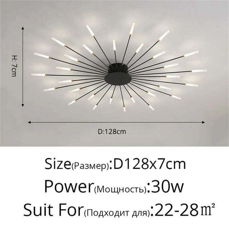 KIMLUD, Firework Shape Ceiling Lamp New Led Aisle Light for Study Room Bedroom Foyer Kitchen Indoor Lighting Villa Apartment Chandelier, Black 30 Heads / Neutral Light, KIMLUD APPAREL - Womens Clothes