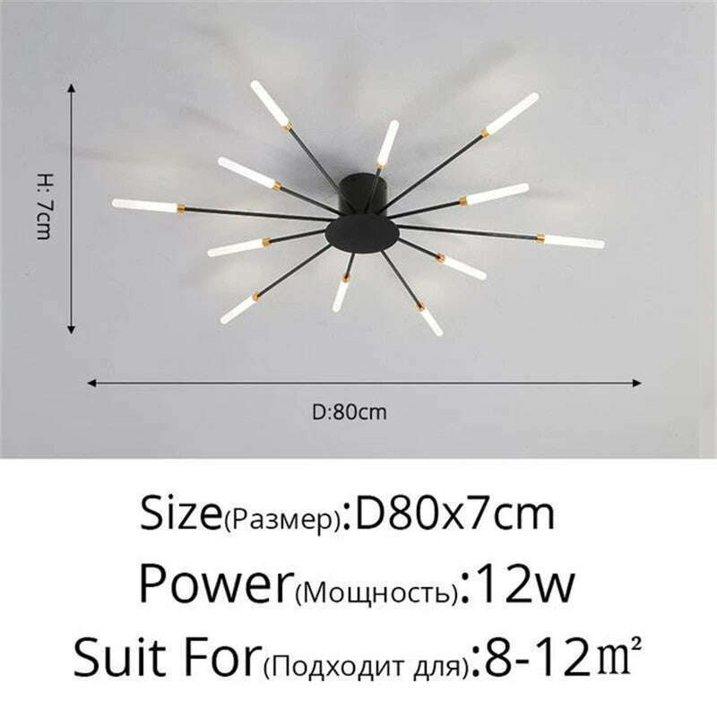 KIMLUD, Firework Shape Ceiling Lamp New Led Aisle Light for Study Room Bedroom Foyer Kitchen Indoor Lighting Villa Apartment Chandelier, Black 12 Heads / Neutral Light, KIMLUD APPAREL - Womens Clothes