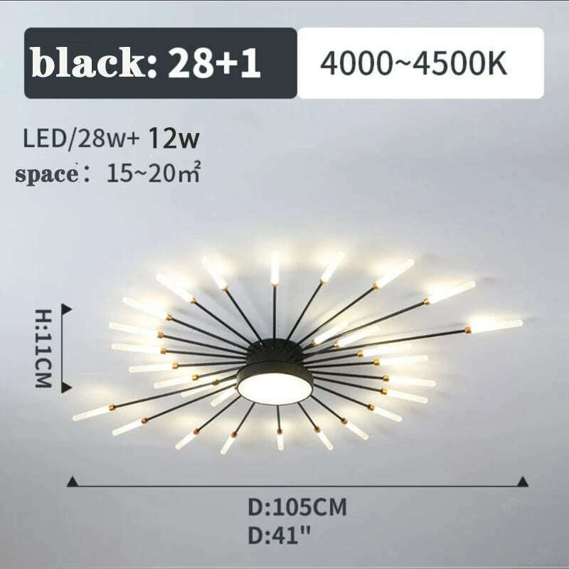 KIMLUD, Firework Shape Ceiling Lamp New Led Aisle Light for Study Room Bedroom Foyer Kitchen Indoor Lighting Villa Apartment Chandelier, Black 28 and1 Heads / Neutral Light, KIMLUD APPAREL - Womens Clothes