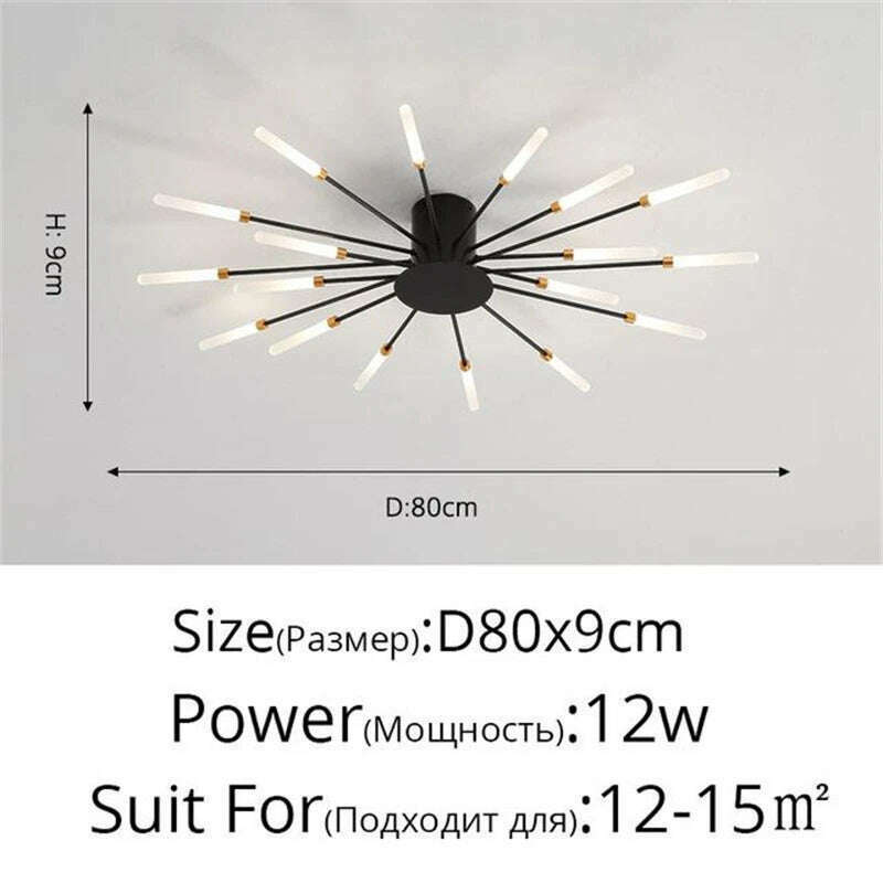 KIMLUD, Firework Shape Ceiling Lamp New Led Aisle Light for Study Room Bedroom Foyer Kitchen Indoor Lighting Villa Apartment Chandelier, Black 18 Heads / Neutral Light, KIMLUD APPAREL - Womens Clothes