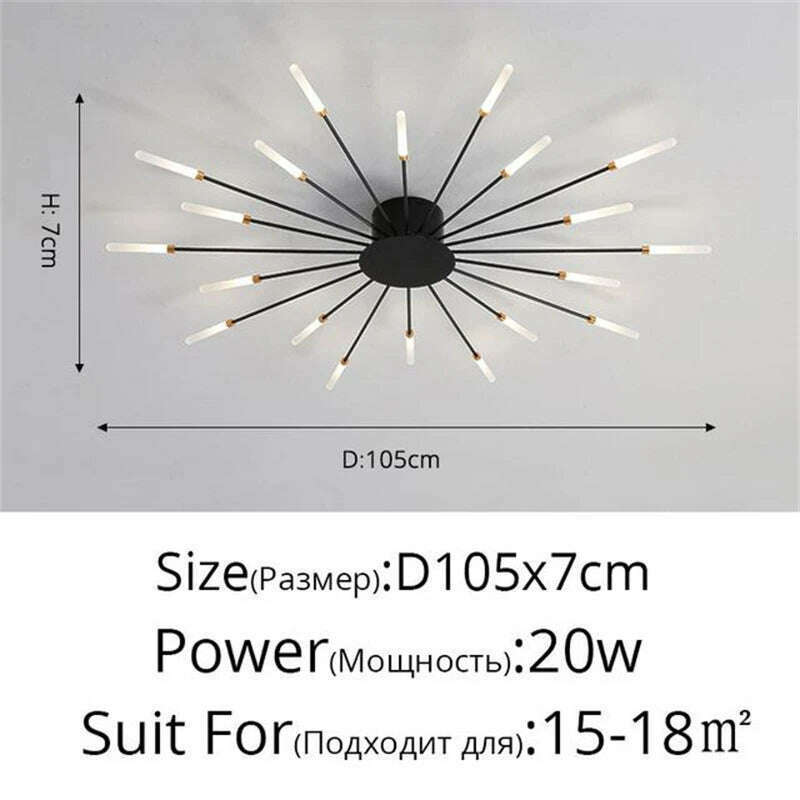 KIMLUD, Firework Shape Ceiling Lamp New Led Aisle Light for Study Room Bedroom Foyer Kitchen Indoor Lighting Villa Apartment Chandelier, Black 20 Heads / Neutral Light, KIMLUD APPAREL - Womens Clothes