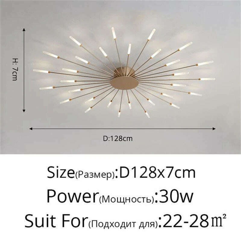 KIMLUD, Firework Shape Ceiling Lamp New Led Aisle Light for Study Room Bedroom Foyer Kitchen Indoor Lighting Villa Apartment Chandelier, Gold 30 Heads / Neutral Light, KIMLUD APPAREL - Womens Clothes