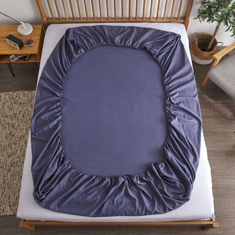 KIMLUD, Fitted Sheet with Elastic Bands Non Slip Adjustable Mattress Covers for Single Double King Queen Bed,150/180/200cm, Navy blue / 150x200cm-30cm, KIMLUD APPAREL - Womens Clothes