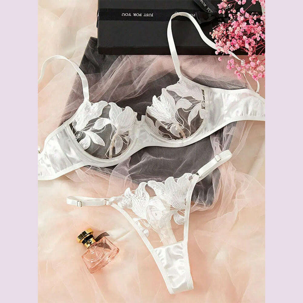 Floral Sexy Bra Sets for Women Lace Fancy Luxury Romantic Lingerie Underwear See Through Exotic Sets Embroidery Bra Brief Sets - KIMLUD