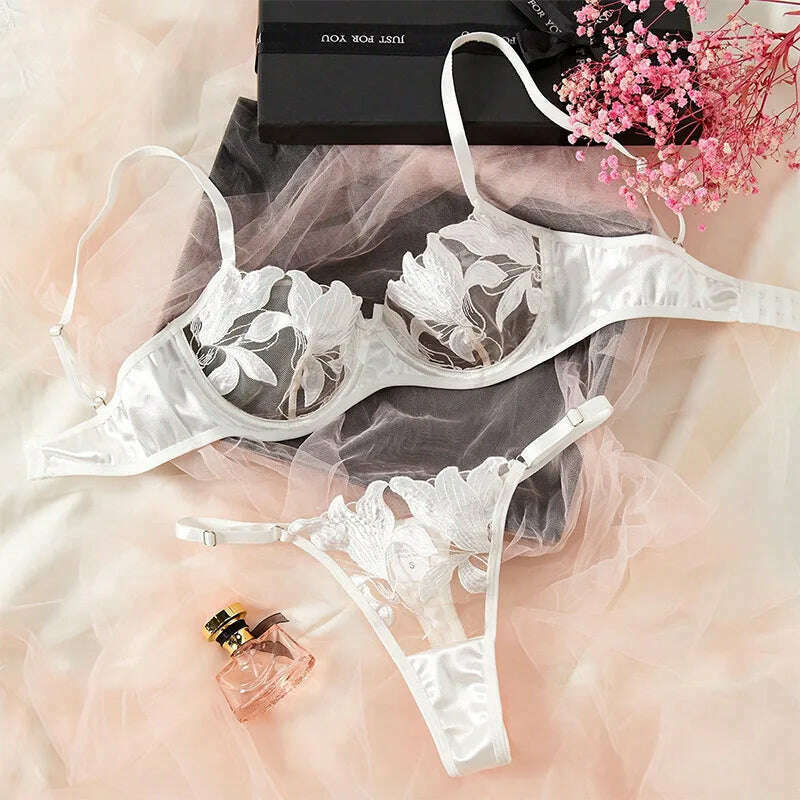 Floral Sexy Bra Sets for Women Lace Fancy Luxury Romantic Lingerie Underwear See Through Exotic Sets Embroidery Bra Brief Sets - KIMLUD