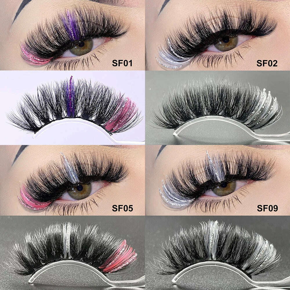 KIMLUD, Fluffy Glitter Ombre Colored Lashes 5D Natural Mink Lashes Bulk Wholesale Magnetic Eyelashes Extension Makeup Lash Box Packaging, KIMLUD Womens Clothes