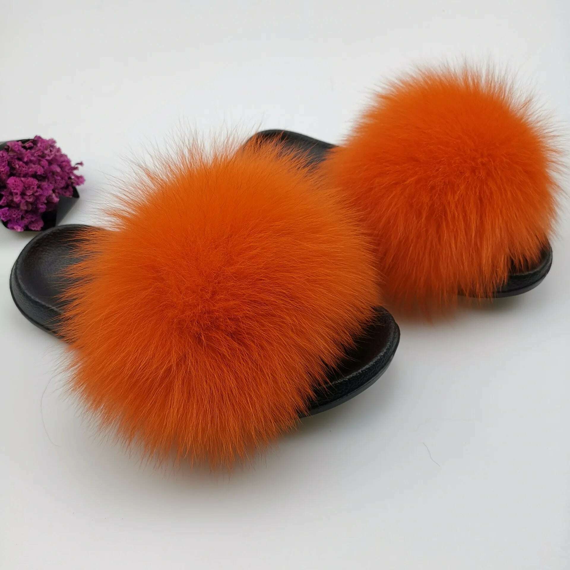 KIMLUD, Fluffy Raccoon Fur Slippers Shoes Women Fur Flip Flop Flat Furry Fur Slides Outdoor Sandals  Fuzzy Slippers Woman Amazing Shoes, KIMLUD Womens Clothes