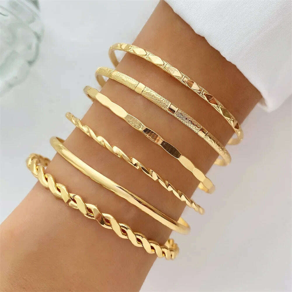 KIMLUD, FNIO Geometric Engraved Flower Leaf Star Bracelet For Women Girl Fashion Metal Gold Color LOVE Letter Open Bracelet Bangle Gift, FN832850, KIMLUD APPAREL - Womens Clothes