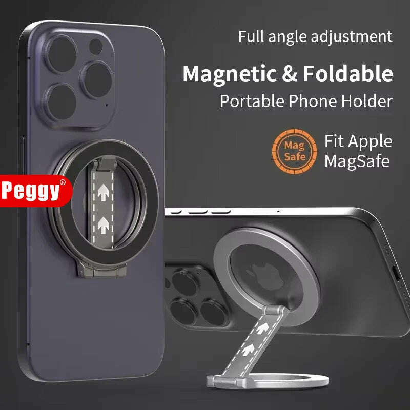 Foldable Double-Sided Magnetic Phone Ring Holder for MagSafe Kickstand Magnet Grip for iPhone 16 15 14 Huawei Phone Stand Holder - KIMLUD