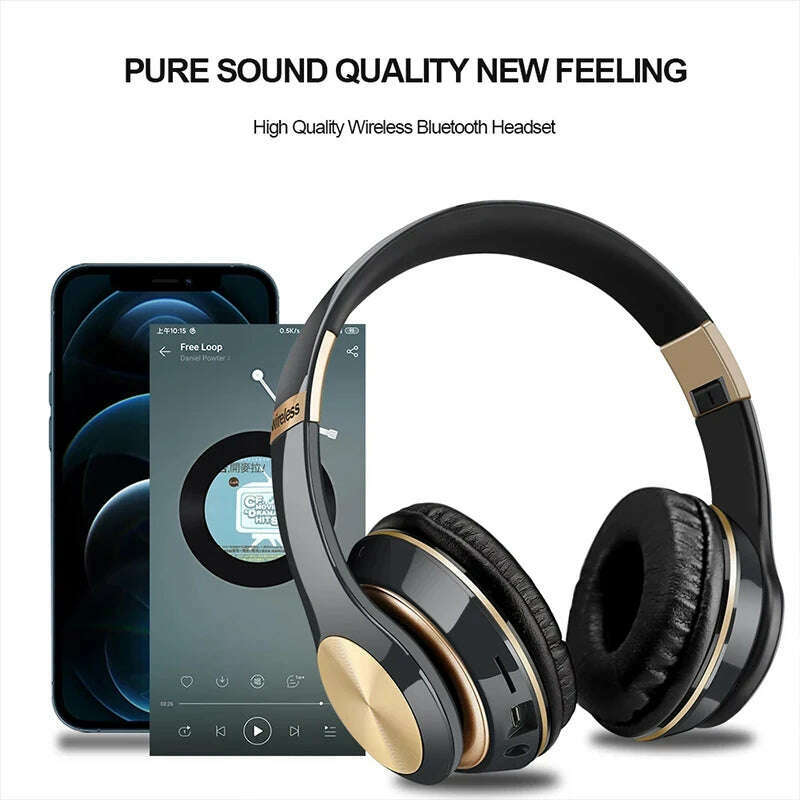 KIMLUD, Foldable Sport Earphone HiFi Headset Wireless Headphones Bluetooth Music Headset Over Ear Bass Earphone With Mic Support TF Card, KIMLUD Womens Clothes