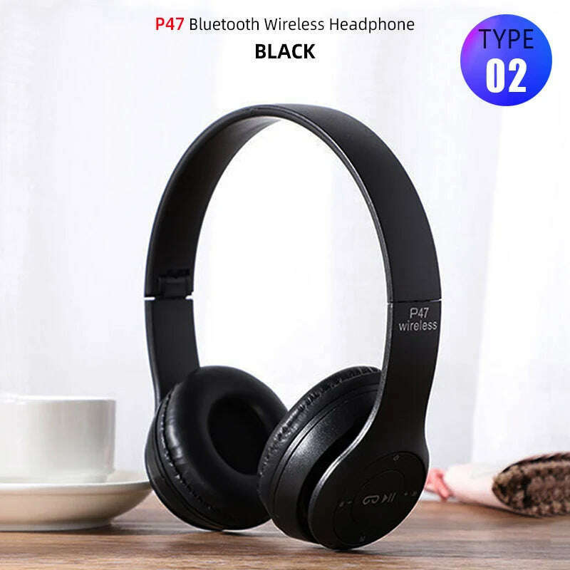 KIMLUD, Foldable Sport Earphone HiFi Headset Wireless Headphones Bluetooth Music Headset Over Ear Bass Earphone With Mic Support TF Card, T2 Black, KIMLUD APPAREL - Womens Clothes